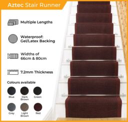 runrug Stair Runner Carpet - Durable, Non-Slip, 7mm - 'Aztec' in Light Brown - Size: 66 cm x 720 cm - thumbnail 2