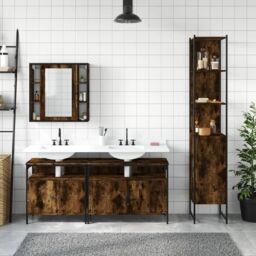 Berkfield Home 4 Piece Bathroom Cabinet Set Smoked Oak Engineered Wood in Brown - thumbnail 3