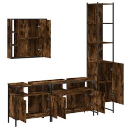 Berkfield Home 4 Piece Bathroom Cabinet Set Smoked Oak Engineered Wood in Brown - thumbnail 5