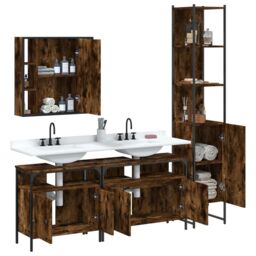 Berkfield Home 4 Piece Bathroom Cabinet Set Smoked Oak Engineered Wood in Brown - thumbnail 4