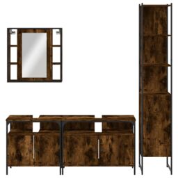 Berkfield Home 4 Piece Bathroom Cabinet Set Smoked Oak Engineered Wood in Brown - thumbnail 6