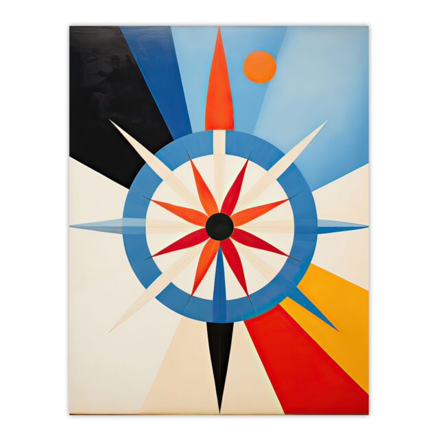 "Artery8 Wall Art Print Follow the Sun Abstract Geometric Oil Painting Blue Orange Cream Compass Star Hilma af Klint Style Poster - Size: W18"" x H24""" - image 1
