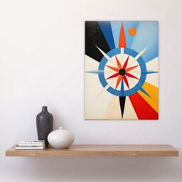 "Artery8 Wall Art Print Follow the Sun Abstract Geometric Oil Painting Blue Orange Cream Compass Star Hilma af Klint Style Poster - Size: W18"" x H24""" - thumbnail 4