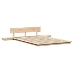 Berkfield Home Floor Bed Frame with Side Tables 135x190cm Solid Wood in Natural - Size: 135x190 cm - thumbnail 1