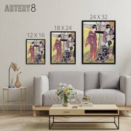 "Artery8 Cherry Blossom Viewing Gotenyama Framed Canvas Wall Art Print Kitagawa in Purple - Size: W12"" x H16""" - thumbnail 4