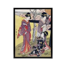 "Artery8 Cherry Blossom Viewing Gotenyama Framed Canvas Wall Art Print Kitagawa in Purple - Size: W12"" x H16""" - thumbnail 1