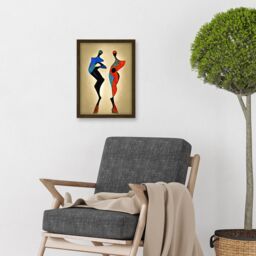 Artery8 Two Posing Models In Red & Blue Abstract Modern Painting Artwork Framed Wall Art Print A4 in Brown - thumbnail 2