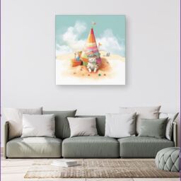 "Warren Reed - Designer Cat On A Beach Holiday Canvas in Yellow - Size: W16"" x H16""" - thumbnail 4