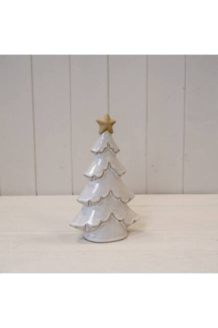 KDMD Medium Stone Glazed Ceramic Layered Christmas Tree in Cream - image 1