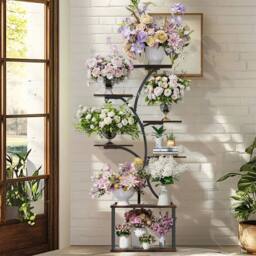KORVIXA 8 Pots Plant Stand Shelf Multiple Potted Plant Holder in Black - Size: 0.6m2 - thumbnail 5