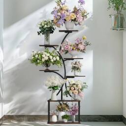 KORVIXA 8 Pots Plant Stand Shelf Multiple Potted Plant Holder in Black - Size: 0.6m2 - thumbnail 1