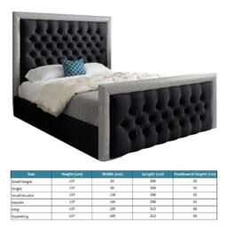 Casani Thorne Glitter Border Upholstered Black Soft Velvet Designer Bed Frame - Size: Small Double - thumbnail 8