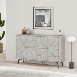 Decortie 4-Doors Push-to-open Doors Sideboard 'Dune' with Metal Legs 123cm in Gold - Size: 2 Pack