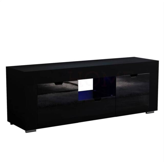 KORVIXA Modern Black 2 Door 1 Drawer LED TV Unit Cabinet Storage - Size: 100 cm x 100 cm - image 1