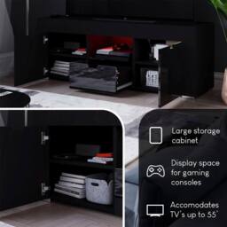 KORVIXA Modern Black 2 Door 1 Drawer LED TV Unit Cabinet Storage - Size: 100 cm x 100 cm - thumbnail 3