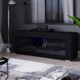 KORVIXA Modern Black 2 Door 1 Drawer LED TV Unit Cabinet Storage - Size: 100 cm x 100 cm - thumbnail 5