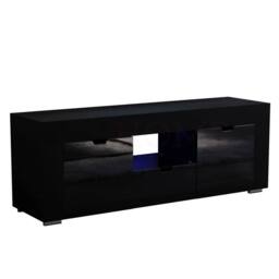 KORVIXA Modern Black 2 Door 1 Drawer LED TV Unit Cabinet Storage - Size: 100 cm x 100 cm - thumbnail 1
