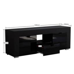 KORVIXA Modern Black 2 Door 1 Drawer LED TV Unit Cabinet Storage - Size: 100 cm x 100 cm - thumbnail 2