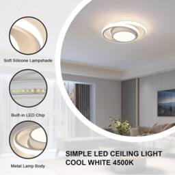 Goeco LED Ceiling Light, 32W, Round, Modern, for Bedrooms, Bathrooms, 4500K in White - thumbnail 6