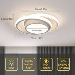 Goeco LED Ceiling Light, 32W, Round, Modern, for Bedrooms, Bathrooms, 4500K in White - thumbnail 5