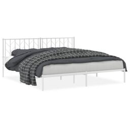 Berkfield Home Metal Bed Frame without Mattress with Headboard White 193x203cm - Size: 193x203 cm - thumbnail 2