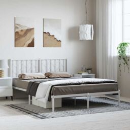 Berkfield Home Metal Bed Frame without Mattress with Headboard White 193x203cm - Size: 193x203 cm - thumbnail 1