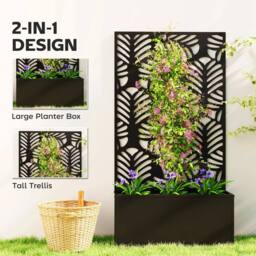 OUTSUNNY Metal Raised Garden Bed with Trellis, Outdoor Elevated Planter Box in Black - thumbnail 4