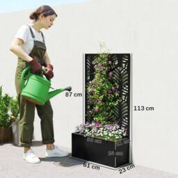 OUTSUNNY Metal Raised Garden Bed with Trellis, Outdoor Elevated Planter Box in Black - thumbnail 3