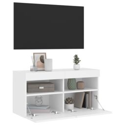 Berkfield Home TV Wall Cabinet with LED Lights White 80x30x40 cm - Size: 80 x 30 x 40 cm - thumbnail 7