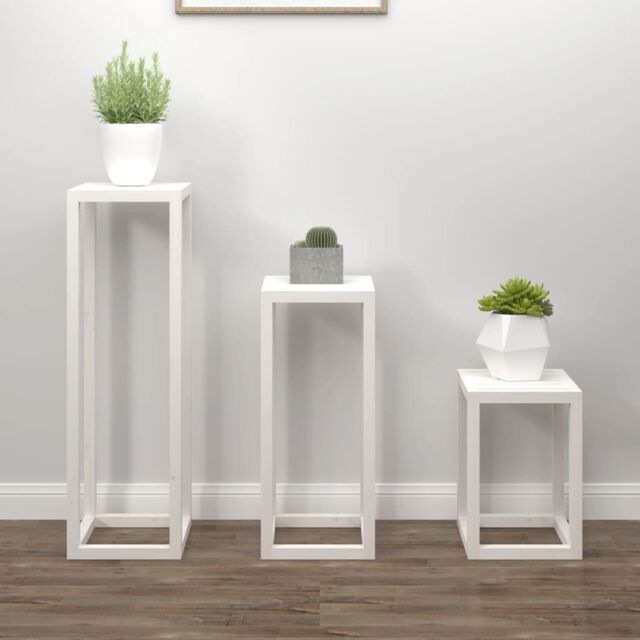 Berkfield Home 3 Piece Plant Stand Set White Solid Wood Pine - image 1