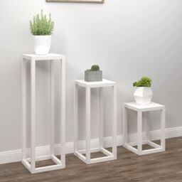 Berkfield Home 3 Piece Plant Stand Set White Solid Wood Pine - thumbnail 3