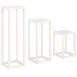 Berkfield Home 3 Piece Plant Stand Set White Solid Wood Pine - thumbnail 5