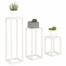 Berkfield Home 3 Piece Plant Stand Set White Solid Wood Pine - thumbnail 4