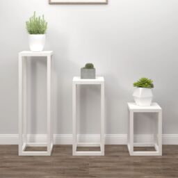 Berkfield Home 3 Piece Plant Stand Set White Solid Wood Pine - thumbnail 1