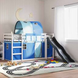 Berkfield Home Elegant Bunk Bed without Mattress with Slide & Curtains Blue 90 - thumbnail 2