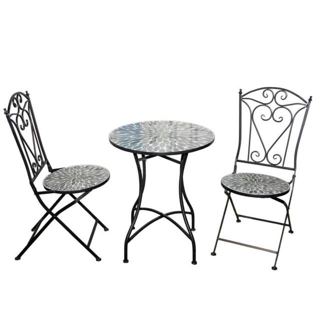 Shatchi Mosaic Bistro Set with Folding Chairs & Ceramic Top Table - image 1