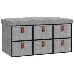 HOMCOM Shoe Bench with Cushioned Seat, 6 Fabric Drawers for Entryway Hallway in Light Grey - thumbnail 2