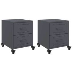 Berkfield Home Bedside Cabinets 2 pcs Anthracite 36x39x43.5 cm Steel in Charcoal - thumbnail 1
