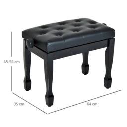 Nordara Faux Leather Piano Stool Height Adjustable Seat Keyboard Bench Black - Size: 50 cm x 70 cm - thumbnail 2