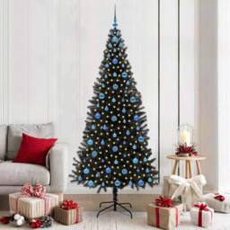 Berkfield Home Christmas Tree with 300 LEDs with Stand Black 210 cm PVC