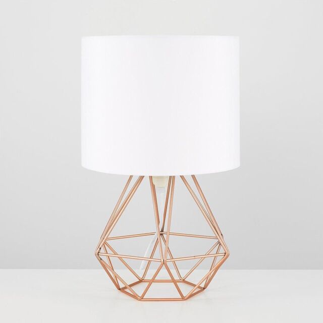 ValueLights Pair Of Modern Copper Metal Basket Cage Table Lamps With White Fabric Shades - image 1