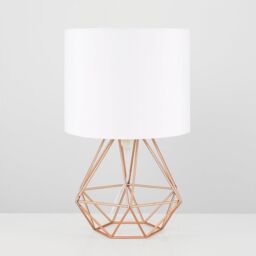 ValueLights Pair Of Modern Copper Metal Basket Cage Table Lamps With White Fabric Shades - thumbnail 1