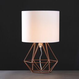 ValueLights Pair Of Modern Copper Metal Basket Cage Table Lamps With White Fabric Shades - thumbnail 3