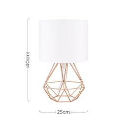 ValueLights Pair Of Modern Copper Metal Basket Cage Table Lamps With White Fabric Shades - thumbnail 6