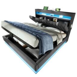 Matteo Grey Linen Super King Upholstered Storage Bed with LED & USB Charging - thumbnail 8