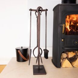 Charles Bentley Maple Fireside Companion Set Iron Black Traditional Black Tool Stand Tongs Poker - thumbnail 1