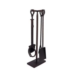 Charles Bentley Maple Fireside Companion Set Iron Black Traditional Black Tool Stand Tongs Poker - thumbnail 3