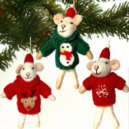 Animal Crackers Felt Mouse In Hand Knitted Red Rudolf Sweater Hanging Tree Decoration - thumbnail 5