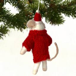Animal Crackers Felt Mouse In Hand Knitted Red Rudolf Sweater Hanging Tree Decoration - thumbnail 3