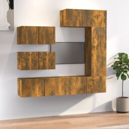 Berkfield Home 6 Piece TV Cabinet Set Smoked Oak Engineered Wood in Brown - thumbnail 1